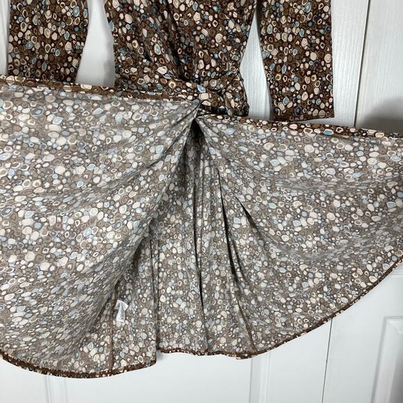 NWOT BCBGMAXAZRIA Dress L Brown Geometric-Print Faux-Wrap Tie Stretch Multicolor - Picture 6 of 16